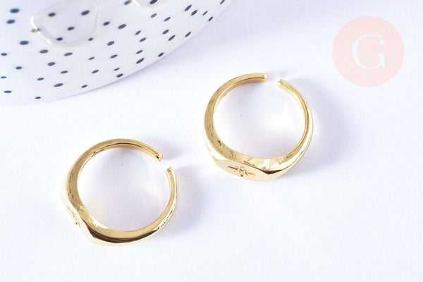 Bague étoilée laiton doré zircon rond blanc 17.2mm, x2 (G6884)