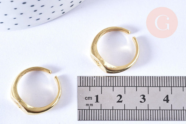 Bague étoilée laiton doré zircon rond blanc 17.2mm, x2 (G6884)