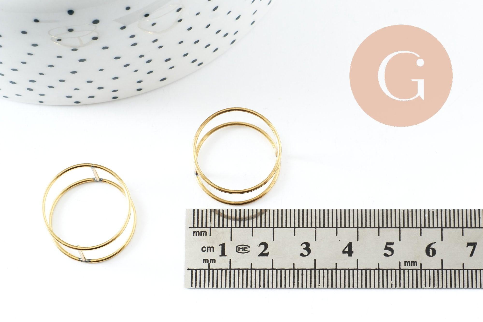 Bague fine double anneau laiton brut 21mm, x2 (G1683)
