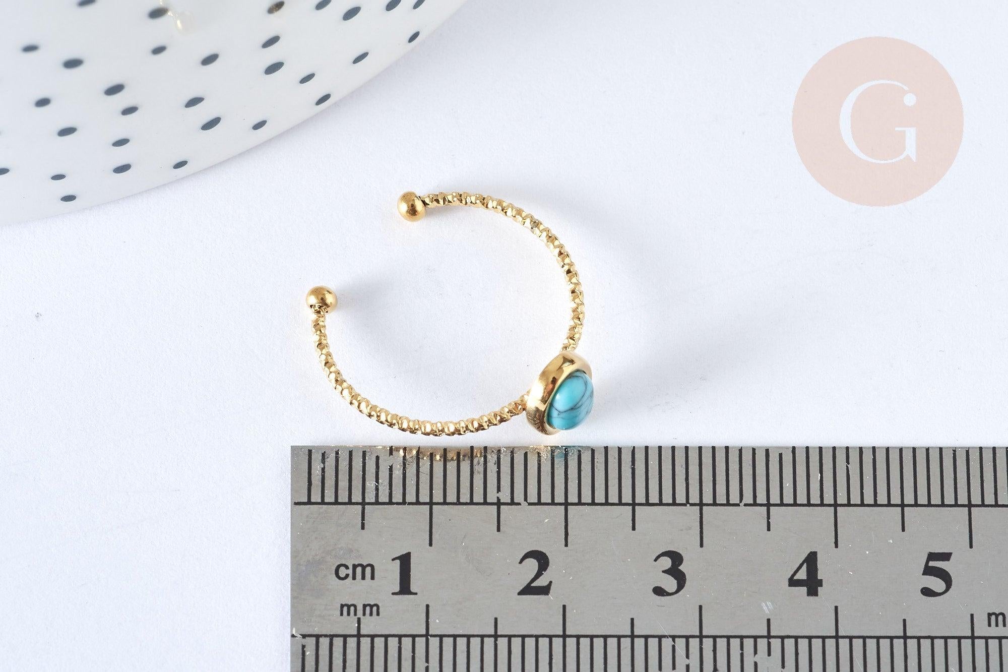 Bague fine réglable pierre turquoise acier doré inoxydable Taille 54, x1 (G7029)