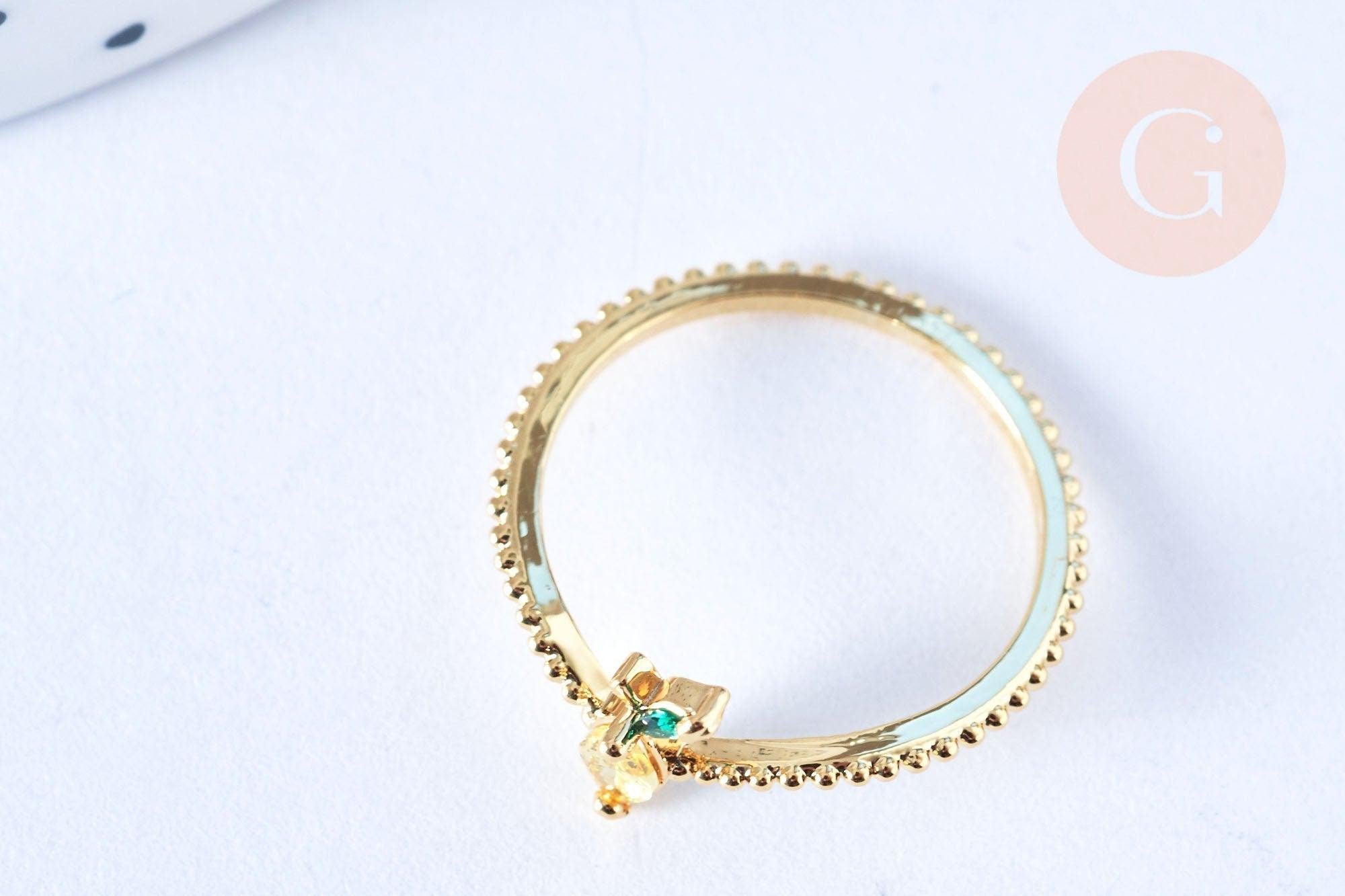 Bague fruit citron laiton doré 16K zircons, x1 (G6581)