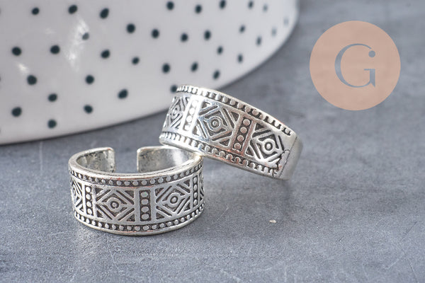 Bague homme argenté réglable gravée 16mm, x1 (G2400)