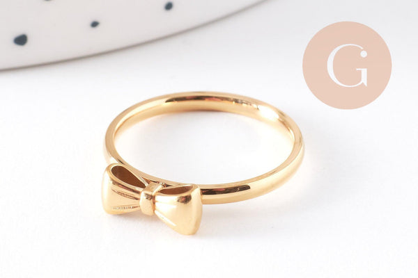 Bague noeud papillon acier doré 304 inoxydable, x1 (G10357)