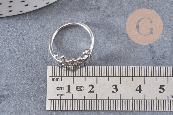 Bague réglable branche argenté et feuille 15mm, x1 (G0219)
