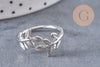 Bague réglable branche argenté et feuille 15mm, x1 (G0219)