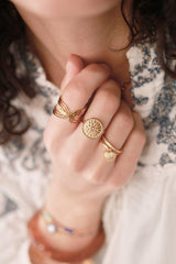 Bague réglable cercles acier 304 inoxydable doré taille 54, x1 (G7640)