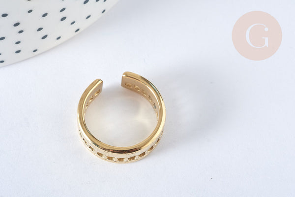 Bague réglable chiffre romain acier doré taille 54, x1 (G7034)