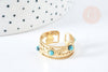 Bague réglable dentelle pierre turquoise synthèse acier doré Taille 54, x1 (G7638)