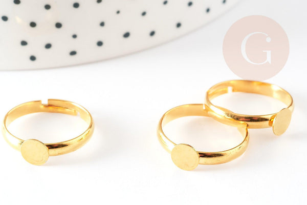 Bague réglable dorée avec plateau 6mm diamètre 17mm, x10 (G3207)