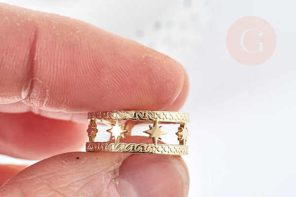 Bague réglable étoile acier inoxydable 304 doré taille 54, x1 (G7646)