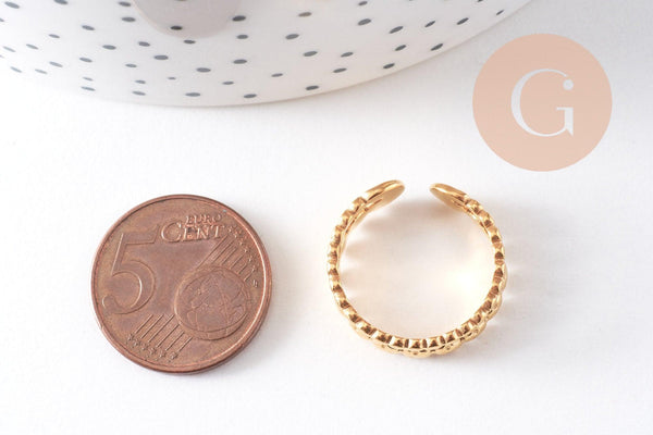 Bague réglable fantaisie boules acier 304 inoxydable doré ou platine, x1 (G10363)