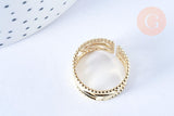 Bague réglable feuille acier doré taille 54, x1 (G6603)