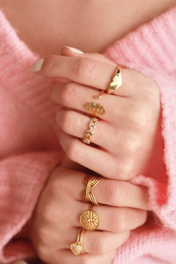 Bague réglable feuille gingko acier doré 304 inoxydable taille 57, x1 (G7636)