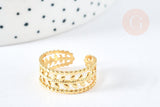 Bague réglable feuille laurier acier 304 inoxydable doré IP taille 54, x1 (G7018)