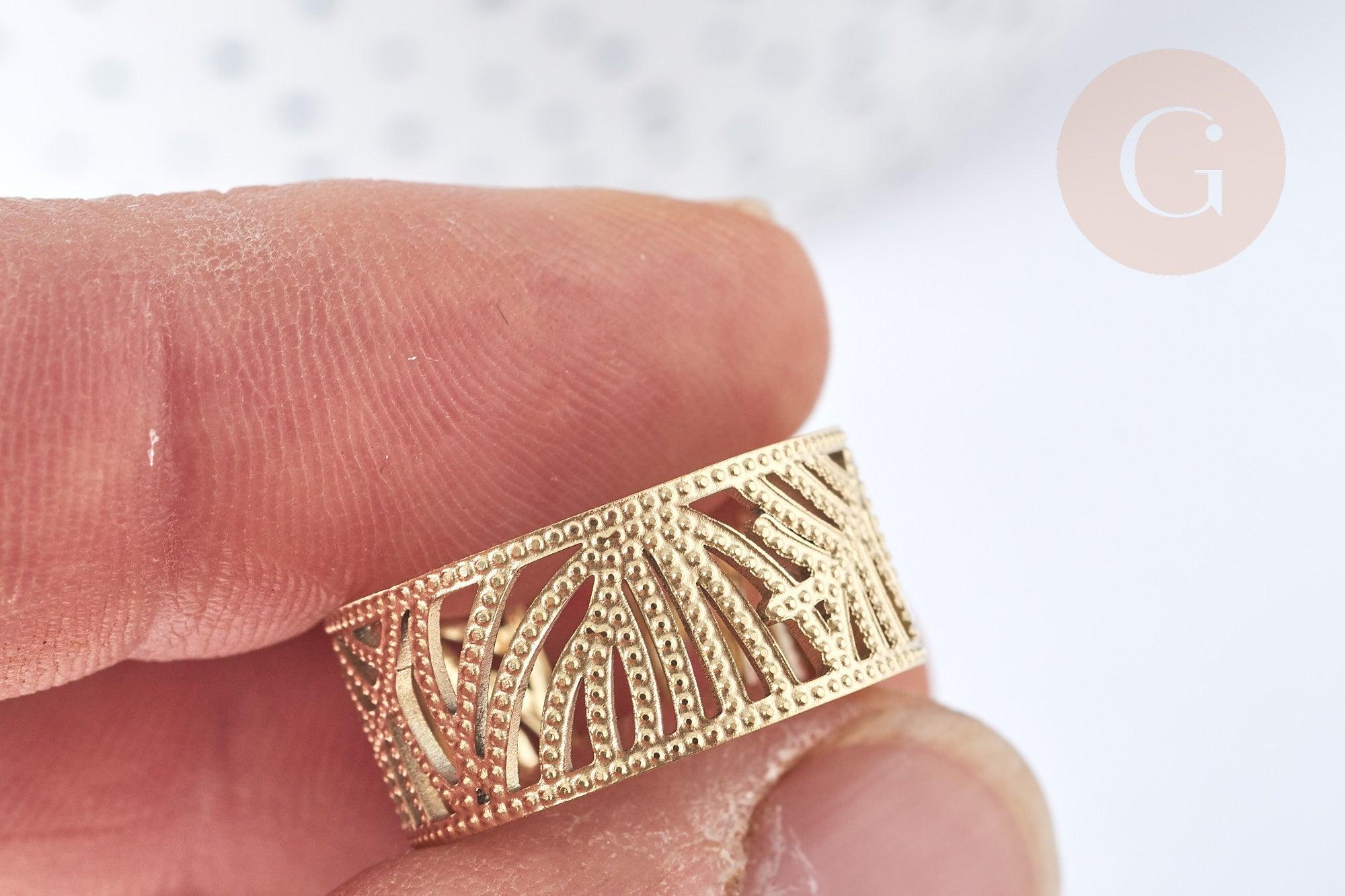 Bague réglable feuille végétal acier doré taille 57, x1 (G7026)