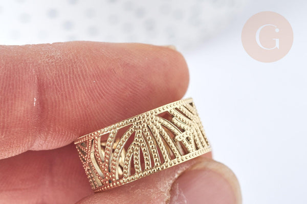 Bague réglable feuille végétal acier doré taille 57, x1 (G7026)