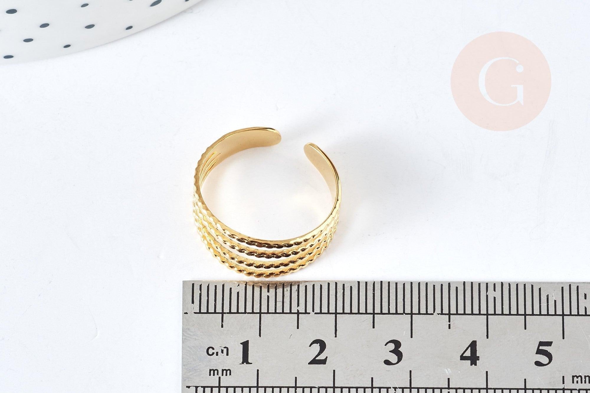 Bague réglable fine 4 anneaux acier doré 304 inoxydable IP taille 54, x1 (G8468)