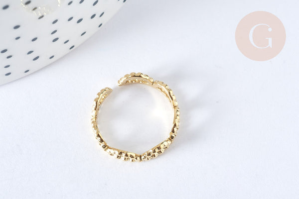 Bague réglable fine chevrons dentelle acier inoxydable doré 304 Taille 60, x1 (G7033)