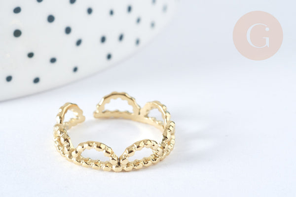 Bague réglable fine chevrons dentelle acier inoxydable doré 304 Taille 60, x1 (G7033)