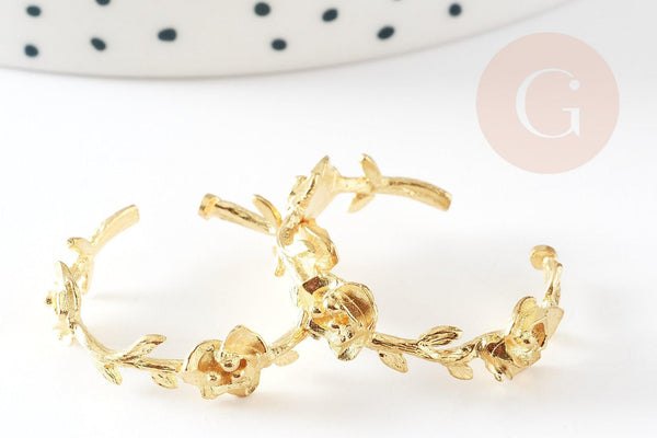 Bague réglable fleurs laiton brut 20mm, x1 (G0357)