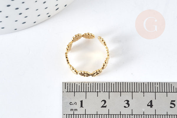 Bague réglable fleurs marguerites acier doré 304 inoxydable IP taille 54, x1 (G8469)