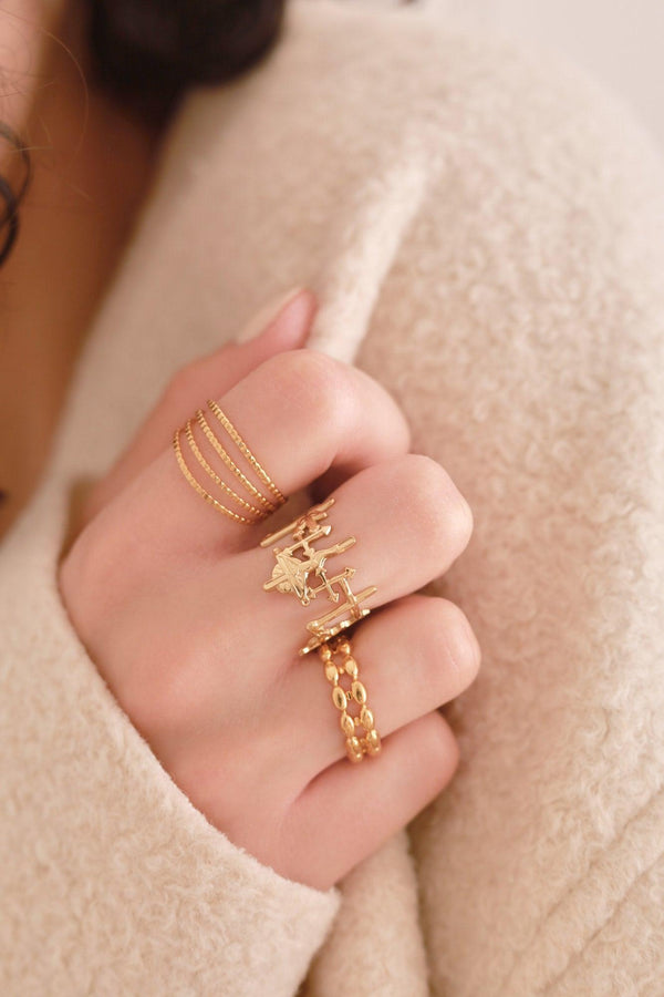 Bague réglable grain de riz acier inoxydable doré Taille 54, x1 (G7003)