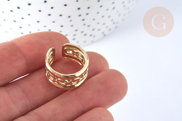 Bague réglable grosse chaine acier inoxydable doré Taille 57, x1 (G7011)