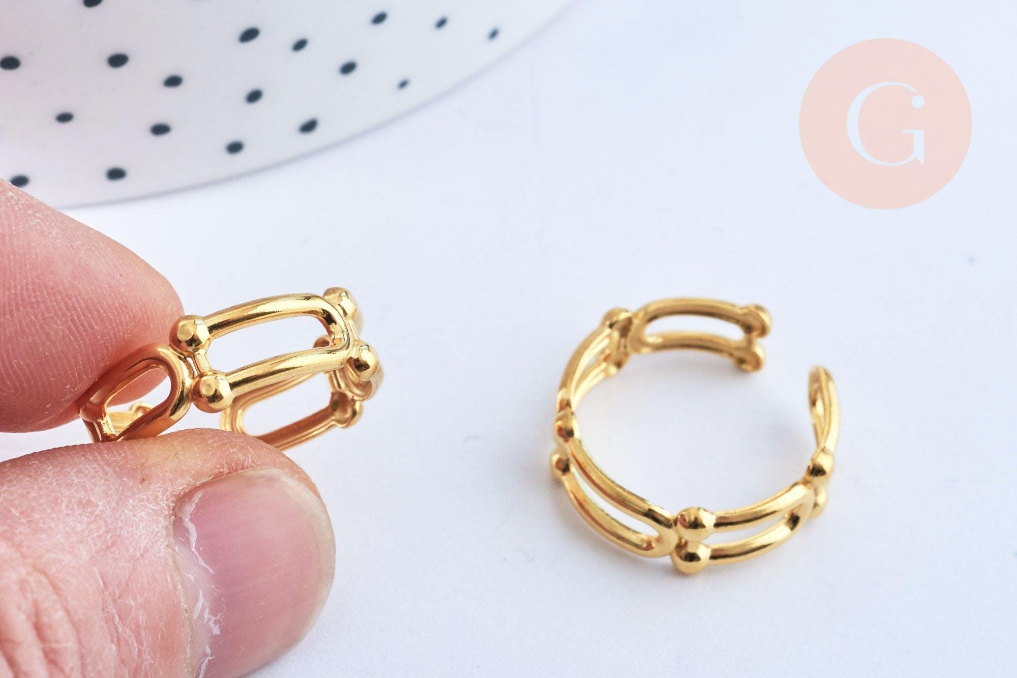 Bague réglable grosse maille acier doré Taille 54, x1 (G6412)