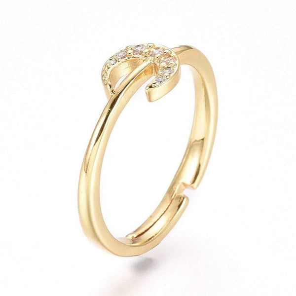 Bague réglable laiton doré étoile zircon 17mm, x1 (G4255)