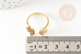 Bague réglable laiton doré papillon zircon 17.1mm, x1 (G4354)