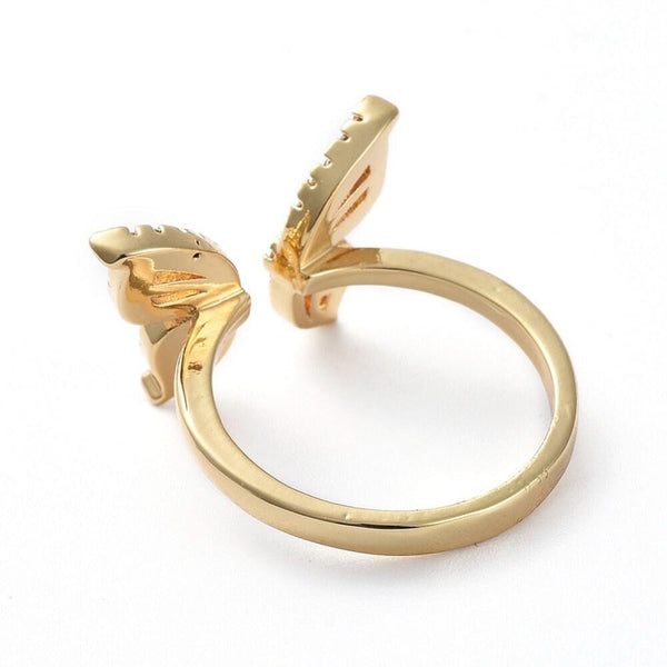 Bague réglable laiton doré papillon zircon 17.1mm, x1 (G4354)