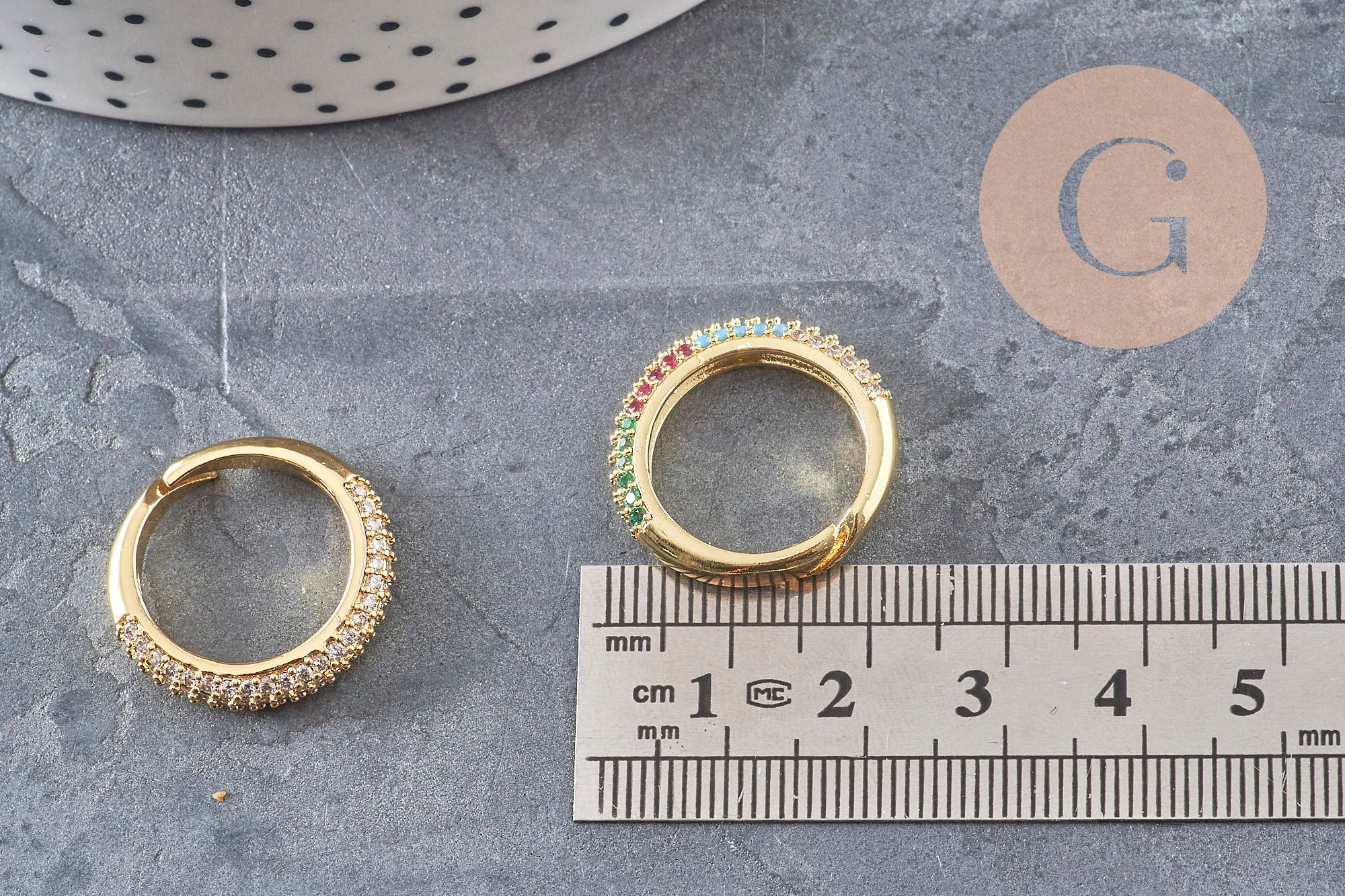 Bague réglable laiton doré zircon coloré 16mm, x1 (G4336)