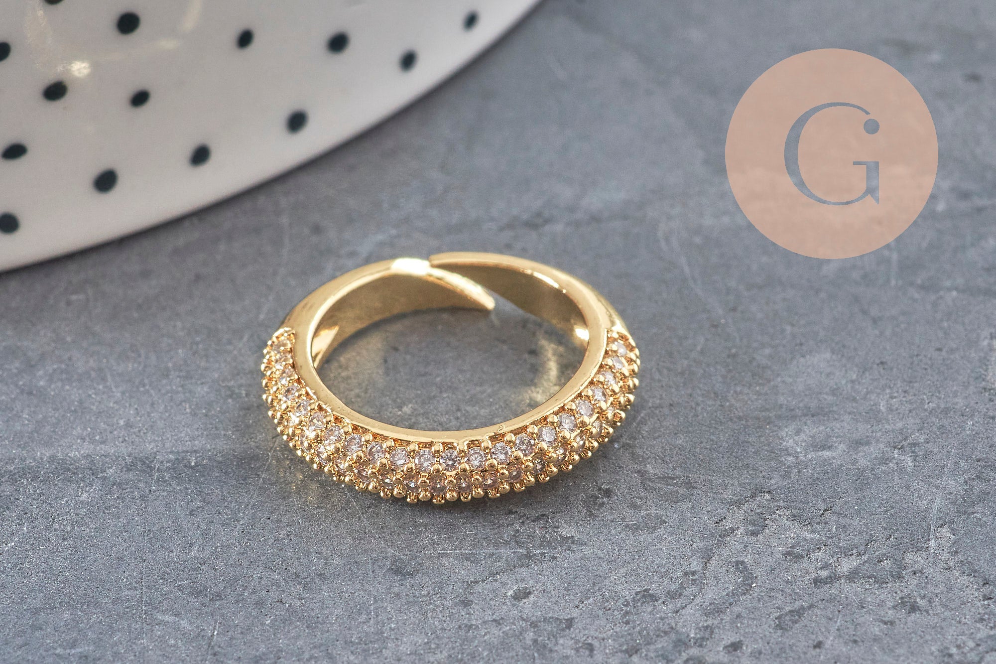 Bague réglable laiton doré zircon coloré 16mm, x1 (G4336)