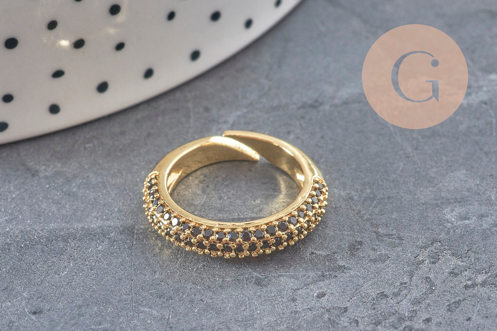 Bague réglable laiton doré zircon coloré 16mm, x1 (G4336)