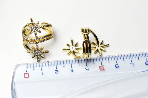 Bague réglable laiton étoile zircons 16.5mm, x1 (G4242)