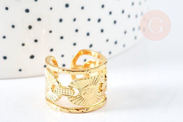 Bague réglable large acier doré 304 inoxydable IP taille 54, x1 (G8462)