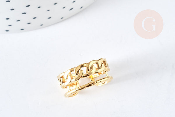 Bague réglable large chaine acier doré 304 inoxydable IP taille 54, x1 (G8470)