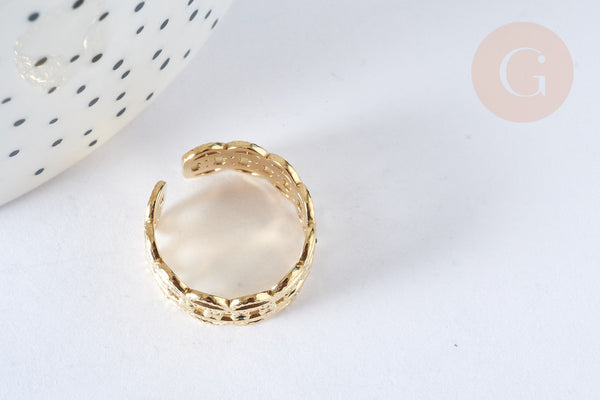 Bague réglable large chevron acier inoxydable doré 304 émail noir Taille 54, x1 (G7040)