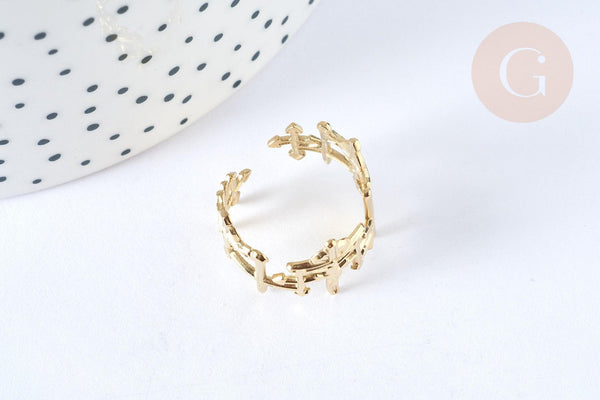Bague réglable large croix acier inoxydable doré 304 Taille 57, x1 (G7010)