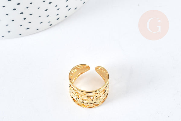 Bague réglable large ethnique acier doré 304 inoxydable IP taille 54, x1 (G8465)