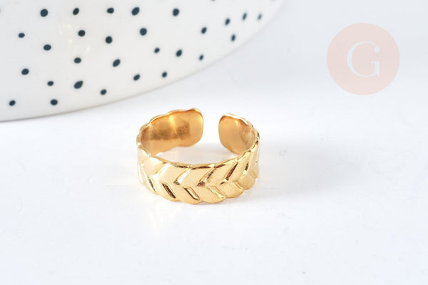 Bague réglable large tressé acier doré 304 inoxydable IP taille 54, x1 (G8467)