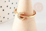 Bague réglable lune laiton doré zircon 17mm, x1 (G4255)