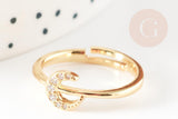 Bague réglable lune laiton doré zircon 17mm, x1 (G4255)