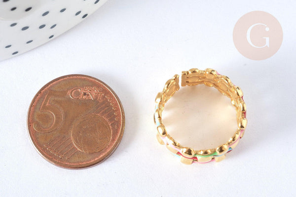 Bague réglable maille croisée acier inoxydable doré émail multicolore Taille 54, x1 (G7005)