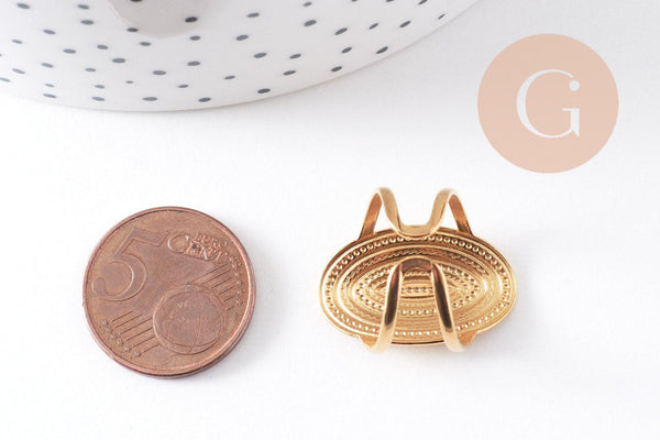 Bague réglable ovale texturée acier 304 inoxydable doré Taille 54, x1 (G10351)