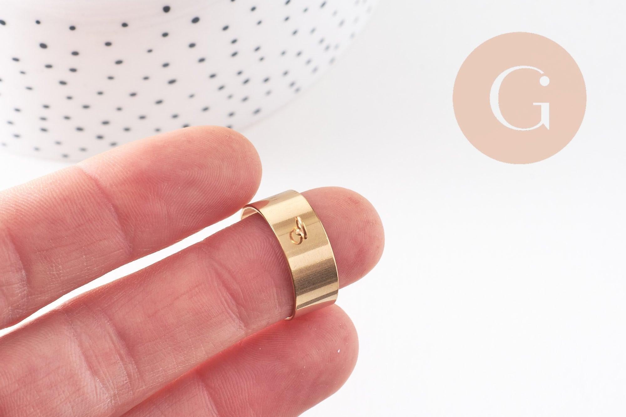 Bague réglable personnalisable acier 304 doré inoxydable 18K avec anneau 8mm, x2 (G9863)