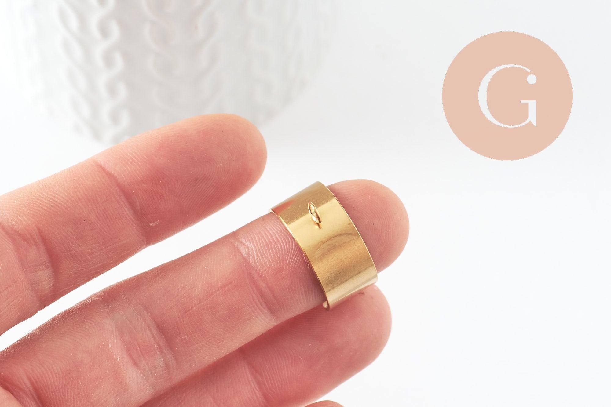 Bague réglable personnalisable acier doré inoxydable avec anneau 18mm, x1 (G9607)