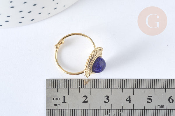 Bague réglable pierre de synthèse bleue acier inoxydable doré Taille 54, x1 (G7023)