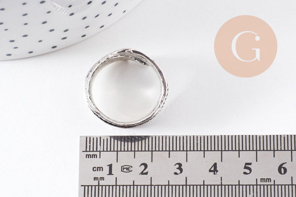 Bague réglable plume argenté 17mm, x1 (G0221)