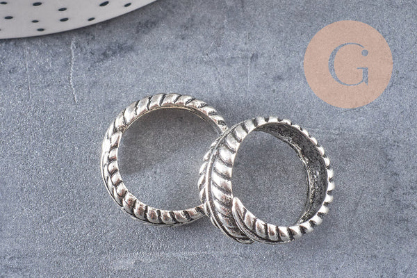 Bague réglable plume argenté 17mm, x1 (G0446)